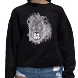 LA Pop Art Lion Sweatshirt Adult 4X Black Crewneck Cozy Fleece Sweater Fall NWT